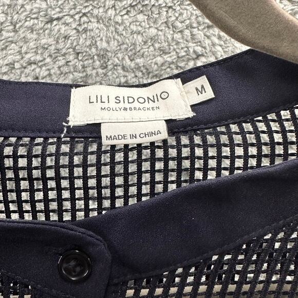 Lili Sidonio Medium Dark Blue Mesh Dress Short Sleeves Elastic Waistband - Picture 5 of 8